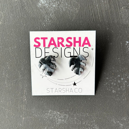 Dark Monstera Stud Earrings