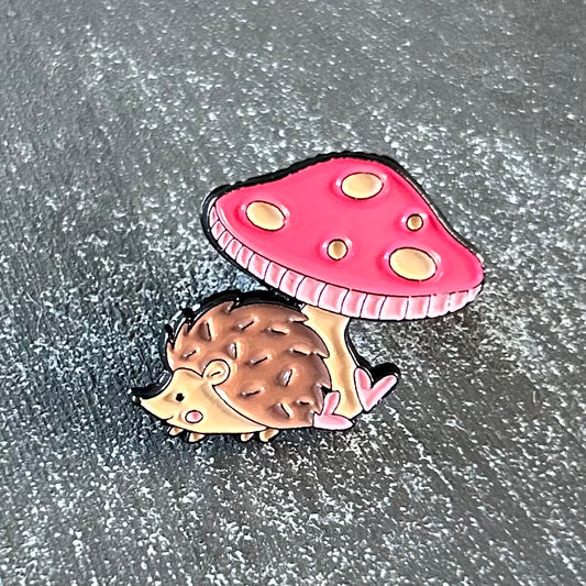 Hedgehog + Mushroom Enamel Pin